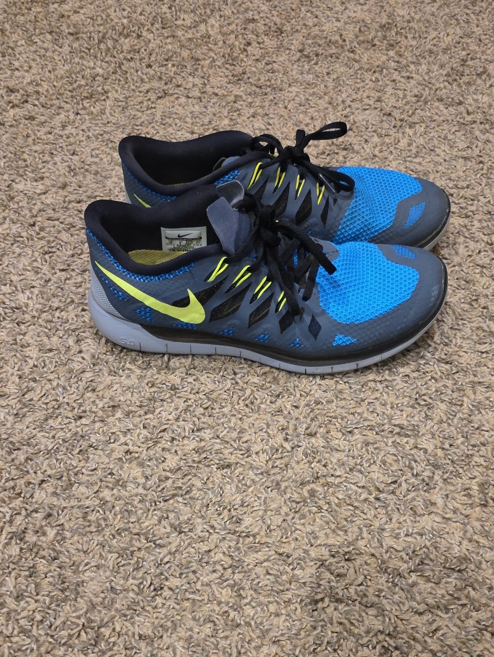 Nike Men’s Blue and Neon Yellow Athletic Running Shoes